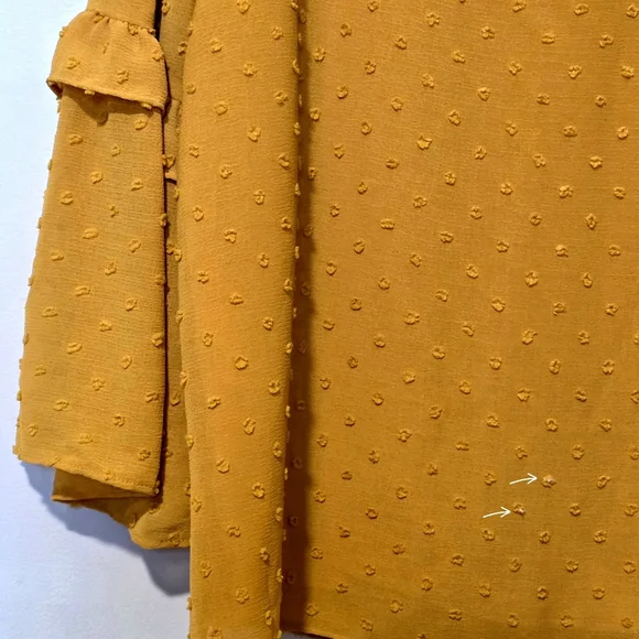 ​Banana Republic Mustard Yellow Swiss Dot Bell Sleeve Top | Size Large | - Picture 4 of 10